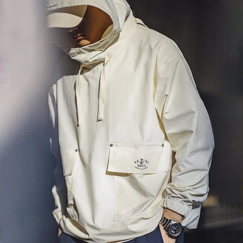 Vintage Deck Smock Hoodie – Outdoor Windproof Pullover Jacket with Pockets